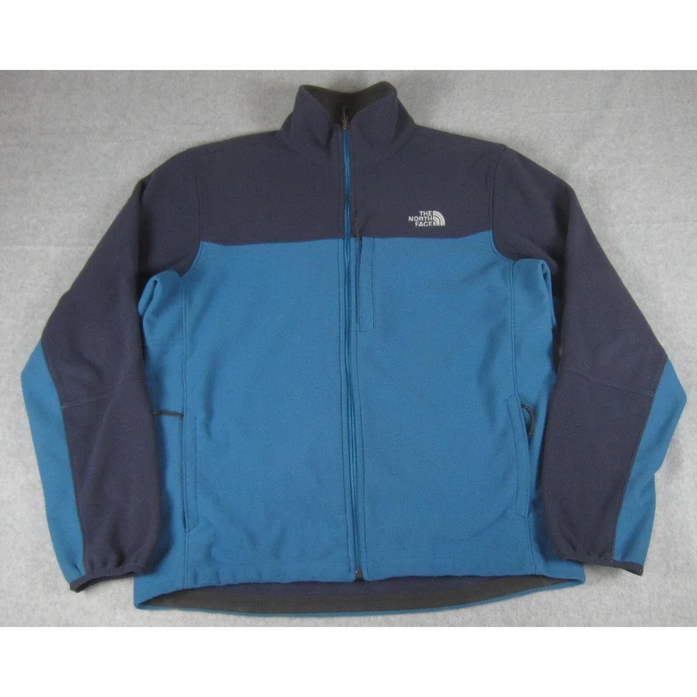 The North Face Jacket‎ Mens Large Blue Color Block Soft Shell Fleece Lined